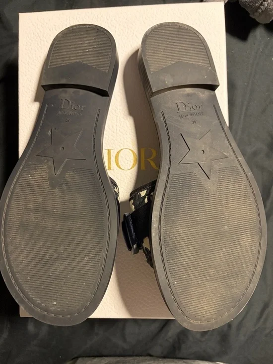 Dior Navy and Beige Christian Dior Logo Slide Sandals - Picture 2 of 3